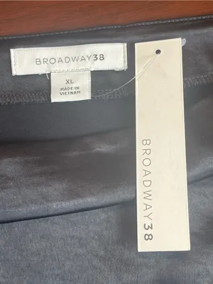 BROADWAY 38 Navy Black Satin Asymmetrical Lace Trim Mini Skirt NWT Size XL thumbnail 8