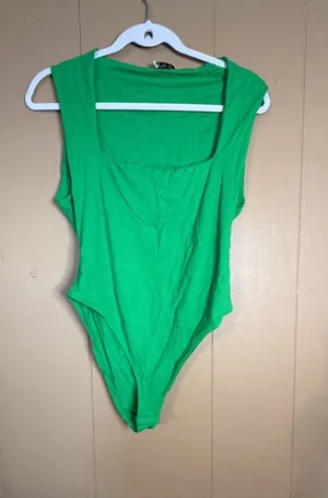 Zara Square Neck Sleeveless Bodysuit in Bright Green thumbnail 1