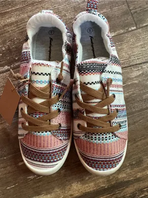 Funky Monkey southwestern striped patterned slip on sneakers women’s size 9 thumbnail 1