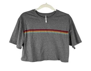 Fabletics Jade Short Sleeve Boxy Rainbow Crop Top Large thumbnail 1