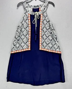 THML Dress Small Navy Blue & White Halter Short Boho Festival Beach Cruise thumbnail 1