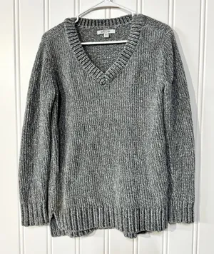Orvis Sweater Chunky Knit Grey Long Sleeve‎ V Neck Pullover Size Small thumbnail 1