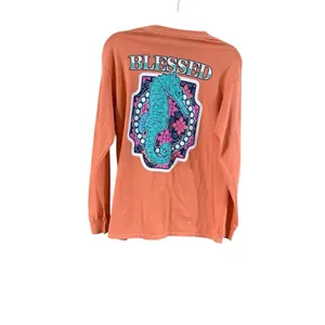 Women's Benny & Belle Long Sleeve Tee M Orange Blue Seahorse thumbnail 9