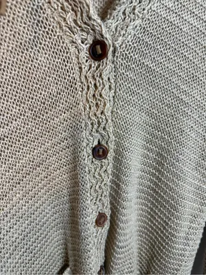 Ralph Lauren Vintage Tan Linen Open Knit Cardigan with Leather Accents thumbnail 6