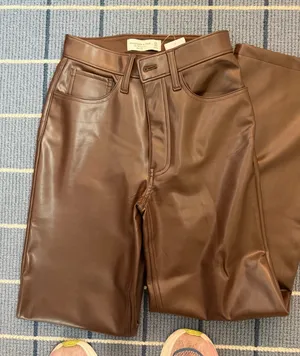 Chocolate Brown Abercrombie Vegan Leather Pants thumbnail 1
