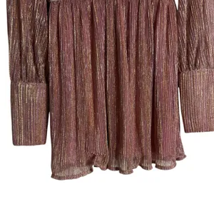Retrofete Dani Pink Gold Lurex Long Sleeve V-Neck Mini Dress Size Small thumbnail 9