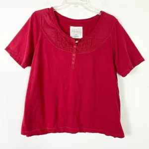 Avenue Vintage Henley Red Lace Pintucked Tshirt Size 14/16 thumbnail 1