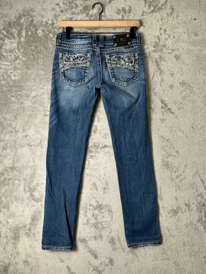 Miss Me Jeans Skinny Embellished Distressed Medium Wash Denim Buckle Y2K Size 27 thumbnail 2