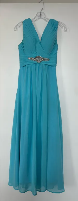 V Neck Beaded Long A Line Chiffon Formal Prom Dress Corset Bridesmaid Gowns thumbnail 1