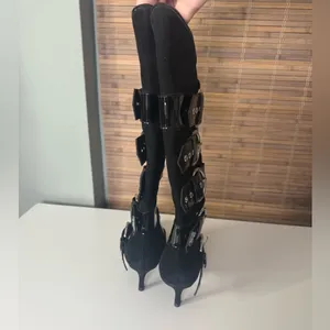 Jeffrey Campbell Seatbelt Black Suede Black Patent Buckle Heel Boots thumbnail 7