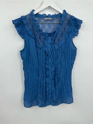 American Vintage Vintage Y2K Blue Renaissance Peasant Blouse Size Large Whimsical Boho thumbnail 9