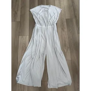 Halara Short Sleeve Casual Wide Leg Flowy Waffle PullOn Jumpsuit Frost Haze XL thumbnail 2