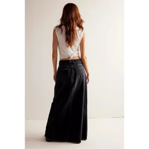 Free People Bohemian Grunge Come As You Are Denim Maxi Skirt Washed Black 12 thumbnail 6