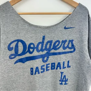 Gray Los Angeles Dodgers off-the-shoulder graphic tee thumbnail 2