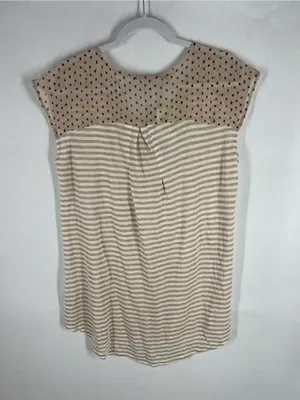 Anthropologie‎ Neutral Beige & White Striped V‑Neck Tee thumbnail 13