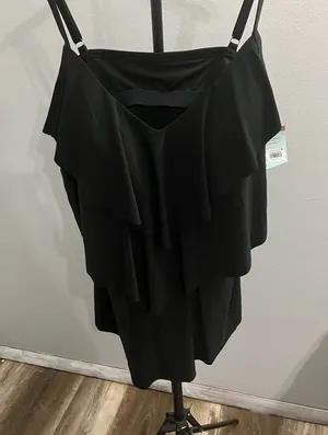 Shade & Shore Black Tiered Ruffle tankini top thumbnail 1