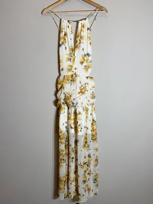 Hello Molly Just Us Floral Maxi Dress Womens Medium White Yellow Slits Open Back thumbnail 8