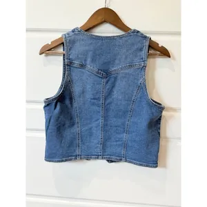 Nanette Lepore Blue Denim Vest Bow Detail Size S Western Y2K Cowgirl thumbnail 7
