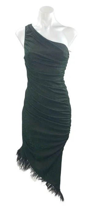 NEW Saylor Hilaria Feather Metallic Ribbed Knit Ruched Midi Bodycon Dress Sz XS thumbnail 1