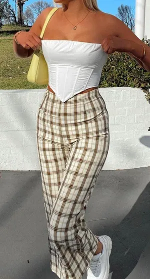 Princess Polly Euro Pants Yellow Check thumbnail 1