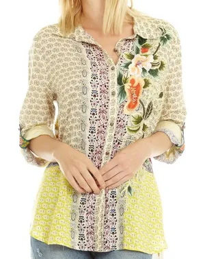 Crash & Burn Embroidered Blouse Yellow Size M thumbnail 1