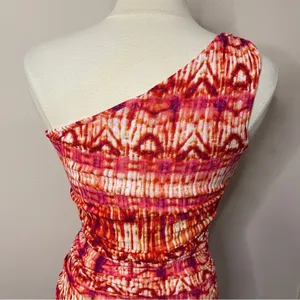 MISCREANTS One-Shoulder Ruched‎ Mini Bodycon Dress Orange Tie-Dye UK 8 / US 4 thumbnail 7