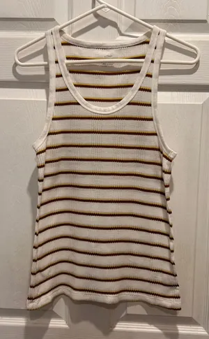 Aerie Striped Thermal Tank Top‎ Size L White Brown Yellow Purple Ribbed Knit thumbnail 1