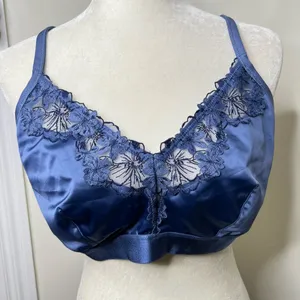 Aerie Blue Satiny Bra Size XL unpadded under wireless lace trim strappy back thumbnail 2