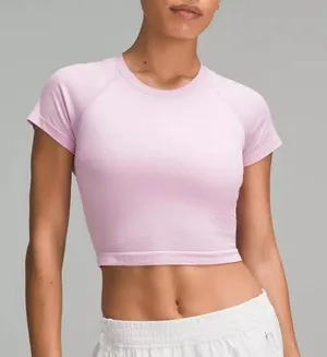 Lululemon Swiftly Tech Cropped Shirt Size 6 Pink Running Workout Athletic Gym thumbnail 1
