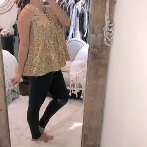 ENTRO size large mustard floral boho babydoll top thumbnail 2