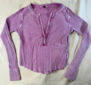 Free People One Waffle Knit Henley Of The Girls Top Pink Small thumbnail 1