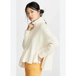 Free People Layer Cake Cable Knit Cream Tiered Ruffle Chunky Sweater Medium thumbnail 4