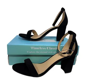 Ankis Women Black Faux Suede Block Heel Ankle Strap Sandals Size 7.5 Open Toe‎ thumbnail 1