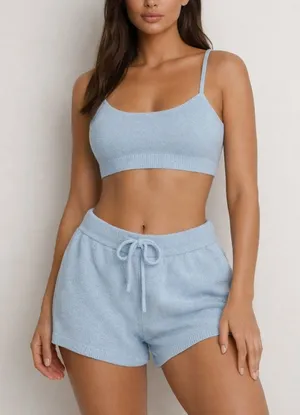 Skims Light Blue Cozy Knit Tank and Shorts Set Size S thumbnail 1