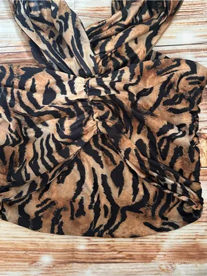 Bingo Brown Tiger Black Stripe Print Cropped Halter Top OS thumbnail 5