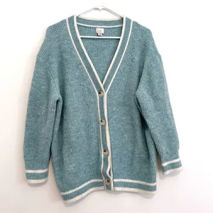 A NEW DAY Button Front Cardigan Light Blue White Varsity Stripe Preppy Sweater M thumbnail 2