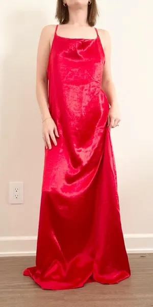 Red Satin Maxi Slip Dress with Adjustable Straps thumbnail 1