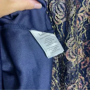 Lulus Tawny Navy Blue and Gold Metallic Lace Skater Dress Size Small NWT thumbnail 6