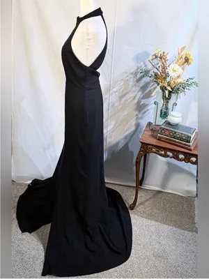 💥BHLDN Serephina Black Crepe Backless Halter Maxi Gown Side Slit Sz 12🧡 thumbnail 5