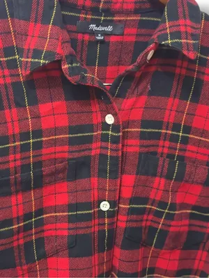 Madewell |EUC Cotton Red Black Plaid Flannel Buffalo Check Button Down Shirt (M) thumbnail 10