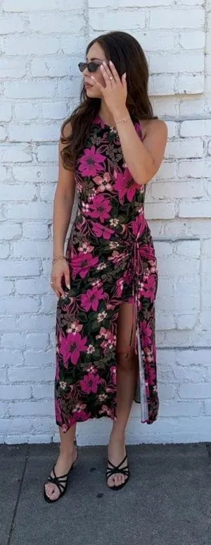 Free people Pink floral maxi bodycon open back dress sz XS / s #tropical #vacation #goingout #beach thumbnail 1