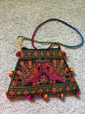 Boho Ethnic traditional Embroidery peacock floral crossbody Bag thumbnail 4