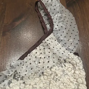 Free People Lace Crop Top Large Cream Brown Polka Dot Ruffle Romantic Shabby thumbnail 5