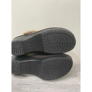 Crocs Gretel Black Faux Fur Lined Clog Mules Wedge Heel Womens Size 9‎ thumbnail 5