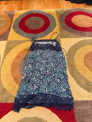 Aerie Floral Navy Blue Green Mini Lace Tie Sleeve Very Short Slip Dress Size XXS thumbnail 4