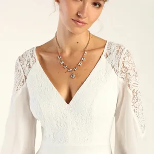 NWOT Lulus Astra White Lace Long Sleeve Backless Maxi Dress Wedding Bridal Sz M thumbnail 4