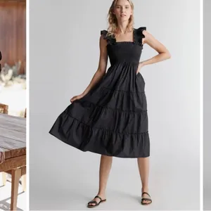 NWT Quince Smocked Midi Dress Black Women's Size XS (100% Organic Cotton) thumbnail 4