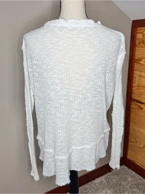 Free People We The Free Ocean Air Hacci Pullover Top Ivory Extra Small XS V-Neck thumbnail 3