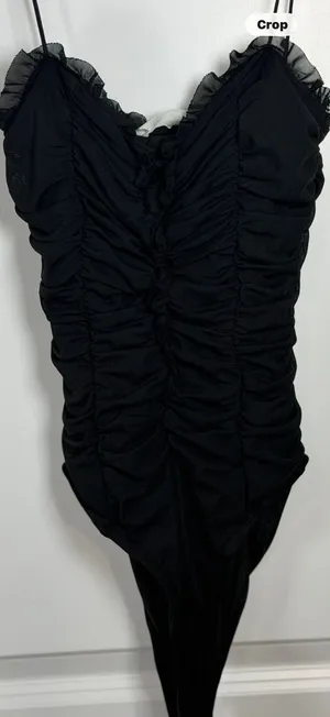 American Threads Black Ruffle Mesh Ruched Bodysuit thumbnail 8