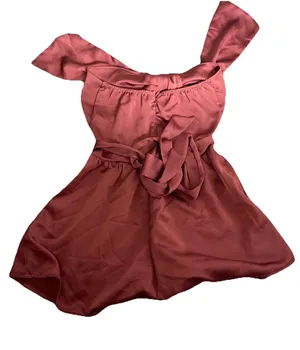 Lucy In The Sky Romper XS Tie Front Belly Cut Out Satin Pink thumbnail 1